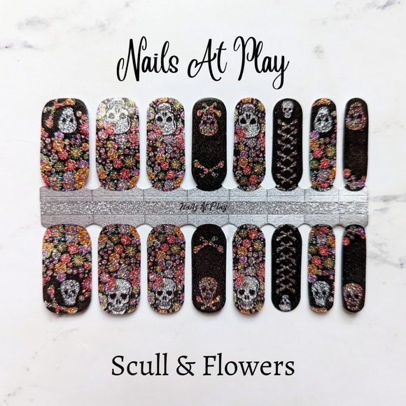 5 for $15 Nail Wrap - Skull & Flowers - Picture 1 of 6